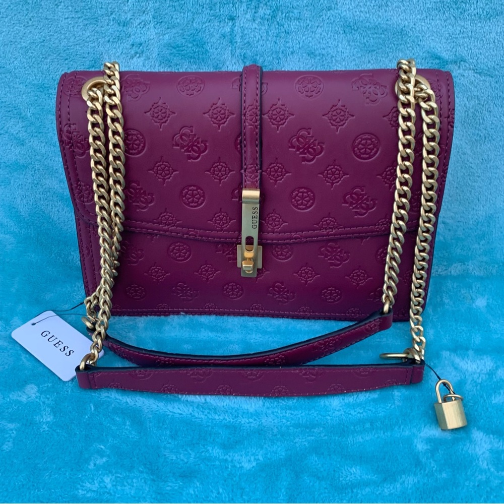 GUESS James Convertible Crossbody Flap Bag - Plum Logo NEW!!